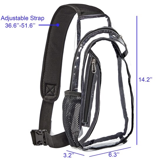 Clear Sling Bag, Stadium Approved Small PVC Crossbody Backpack, Transparent Casual Chest Daypack for Hiking, Stadium or Concerts, Black